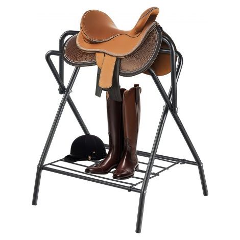 Soporte Plegable para Sillín de Caballo de 71 x 48 x 95 cm, Soporte Independiente para Mantas de Caballo Carga de 60 kg, Soporte de Acero Resistente para Sillín Inglés y Occidental, Negro (1/5)