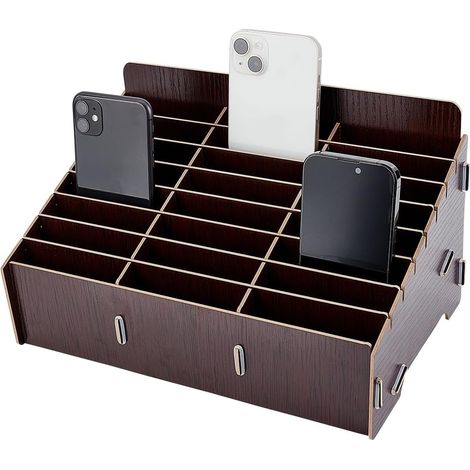 1 Boîte de rangement, Bois, 24 grilles, Noir, 320x200x180 mm, Organisateur de bureau, Pour fournitures scolaires (1/5)
