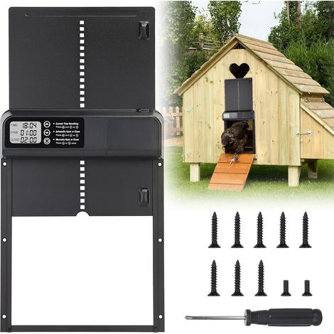 Porta automatica per pollaio a batteria con funzione anti-schiacciamento, porta in alluminio con schermo LCD programmabile. (1/5)