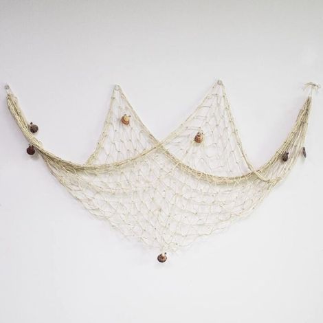 Dekoratives Fischernetz, Strand- und maritimer Stil, Wanddekoration mit Muscheln, Türdekoration im mediterranen Stil, Aufkleber im maritimen Stil. (1/4)
