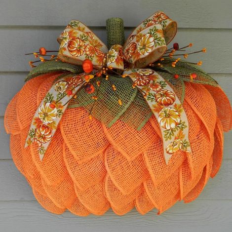 Couronne Automnale - Couronne Citrouille en Toile de Jute - Décor Mur et Porte d'Entrée pour Automne Halloween Action de Grâce - 40 cm (1/5)