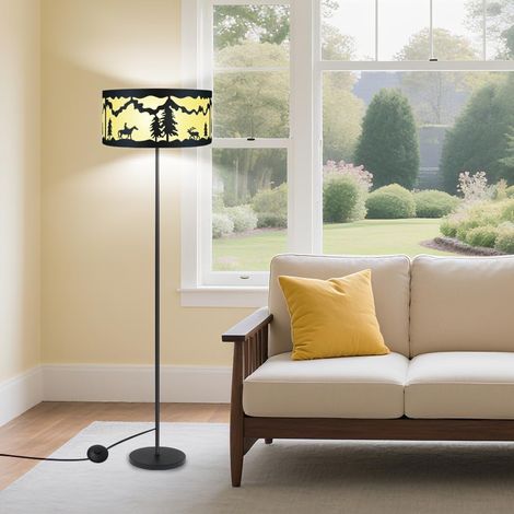 Lampadaire sur Pied Salon Rustique Lampe sur Pied,LED Lampadaires Noir avec Abat-jour en Parchemin,155cm Lampe d'Angle Décorative avec Câble pour l'éclairage du Bureau et de l'espace de Travail