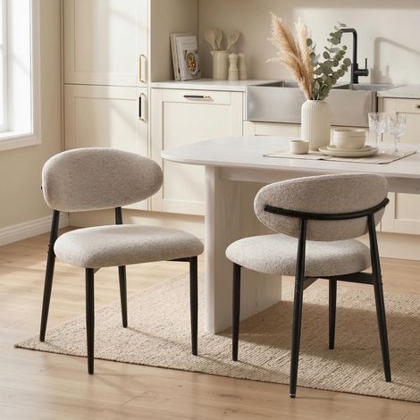 Sillas de comedor tapizadas, sillas de cocina con patas de acero, color beige.
