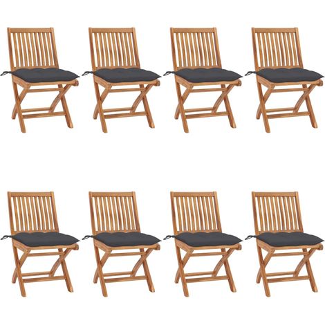 Lot de 8 Chaises pliables de jardin avec coussins,Fauteuils d'extérieur Teck solide -TF31992 (1/5)