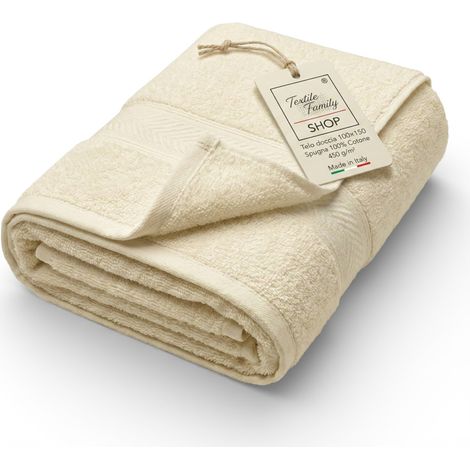 Telo Doccia Ecrù 100x150 in Spugna 100% Cotone 450 g/m² Made in Italy