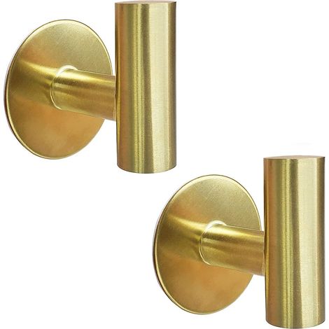 Set of 2 Gold Stainless Steel Adhesive Hooks for Towels, Bathrobe, Hat, Sponges, Keys - Kitchen Door, Bedroom, Bathroom (Gold) (1/5)
