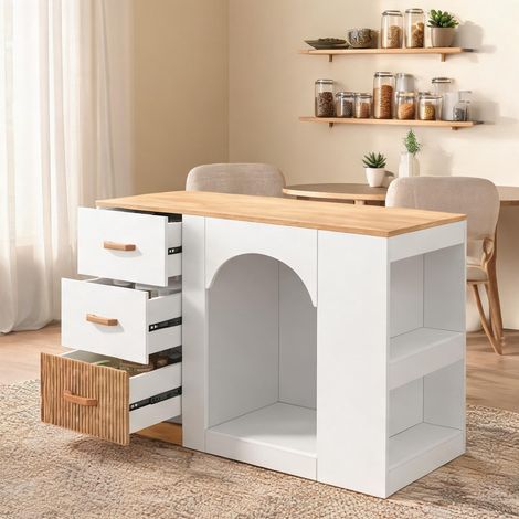 Îlot de cuisine 120 x 60 x 90 cm avec 3 tiroirs et niche (1/5)