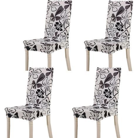 Chair Cover Decor 4 Pieces Stretch Chair Cover-Slipcover Spandex Material Chair Cover with Elastic Band for Universal Fit, Very Easy to Clean and Durable(Black) (1/4)