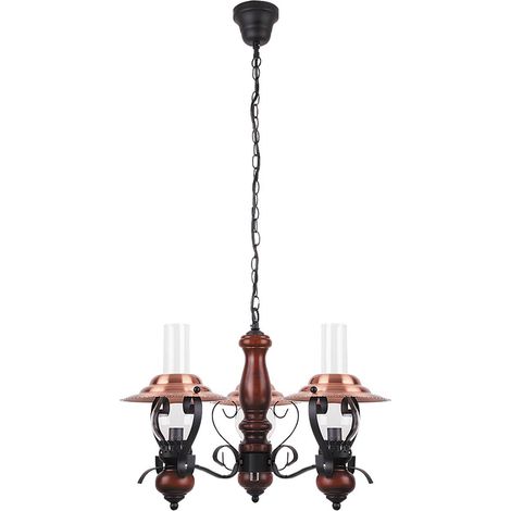 Lampada a sospensione Enna metallo / legno nero vetro / bronzo / noce Ø60cm H: 40cm (1/4)