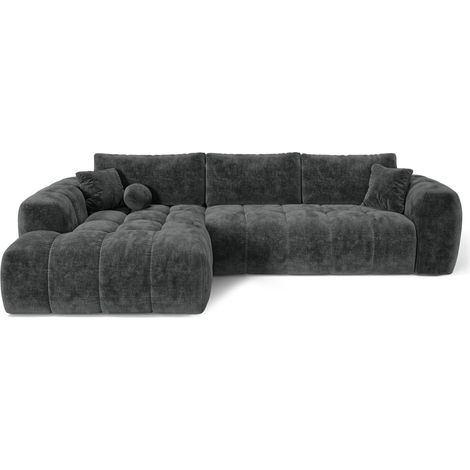 Canapé angle gauche convertible avec coffre 5 places en velours gaufré gris ardoise SKY
