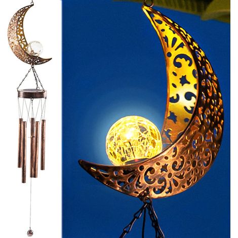 Carillon solaire décoratif en forme de lune creuse, lampe de jardin extérieure avec capteur (1/5)