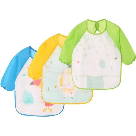 3 Pack Bibs Long Sleeve Water Resistant Apron, Mealtime, Play, Painting Apron For 6-36 Months Kids(3 Pcs, 2) (1/5)