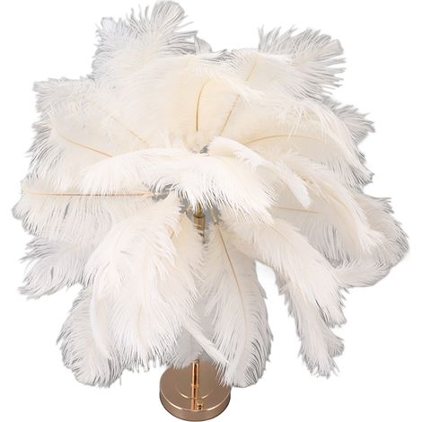 Lampe de table rechargeable en plumes d'autruche, lampe décorative moderne et romantique pour la chambre à coucher, blanche. (1/5)