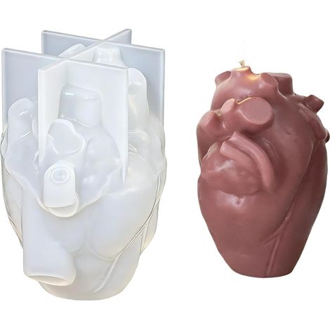 Moule en Silicone Cœur Organe Outil pour bougies en forme de coeur 3D Moule en Plâtre Pour la maison, la ferme, les fêtes, le plâtre, la résine, l'artisanat, le chocolat, l'argile (1/5)