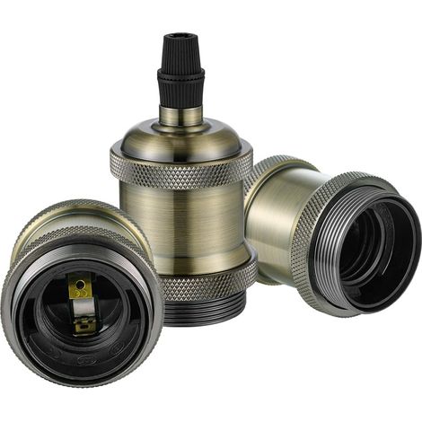 Vintage E27 Adaptateur Douille,Suspension lampe,Solide Cuivre Céramique Douille pour Plafonds Bricolage Suspension Lampe Bronze,3pcs (1/5)