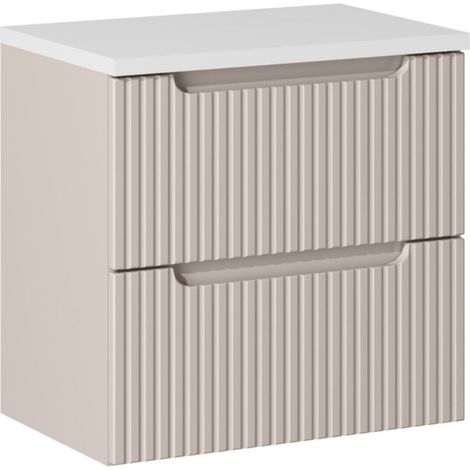 Set da bagno VANO cachemire e bianco 60cm: mobile sottolavabo con cassetti scanalati verticalmente + piano per lavabo