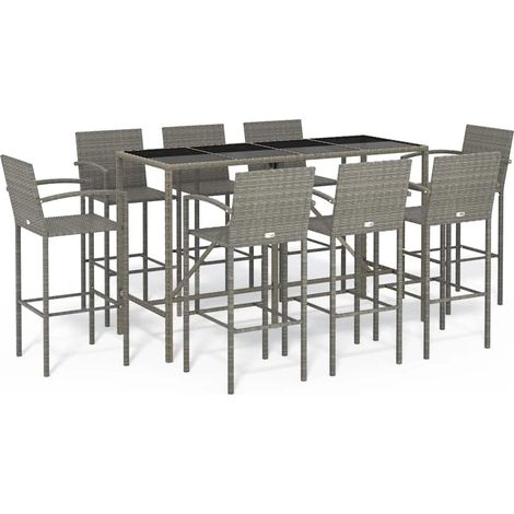 Maison Exclusive - 9-tlg. Gartenbar-Set Grau Poly Rattan (1/5)