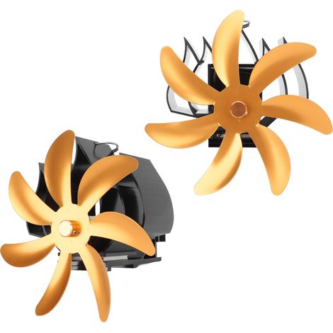 Ventilateur pour poêle à bois, 7 pales, en alliage d'aluminium, silencieux, à fixation murale, alimenté par la chaleur, avec boucle de fixation, pour poêle à bois domestique ou camping, couleur or. (1/5)