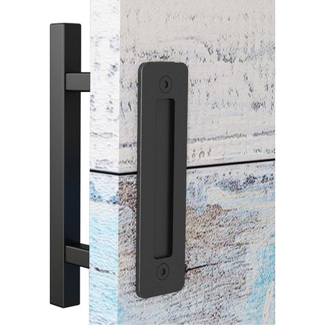 12" Sliding Barn Door Handles and Pulls,Double Sided Hardware Set,Heavy Duty,Square,Rustic,Matte Black Powder Coated Finish,Easy Install (1/5)