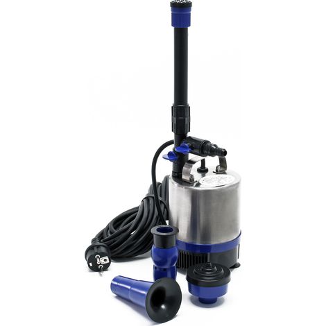 Wiltec Edelstahl Springbrunnenpumpe 50 W 1750 l/h, max. Fontänenhöhe 1,6 m, Teichpumpe inkl. 3 Aufsätze für verschiedene Fontänen, Aquariumpumpe (1/5)