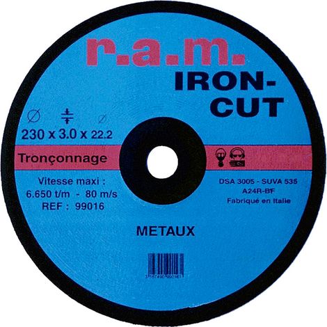 Disque abrasif IRON-CUT diamètre 125 x 2,5 mm pour tronçonnage - RAM