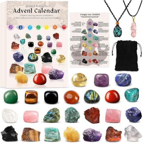 Calendrier de l'Avent 2025 pour adultes : 24 jours, cristaux de chakra et pierres de guérison, compte à rebours de Noël, pierres naturelles, voyage de guérison pour filles et garçons. (1/4)