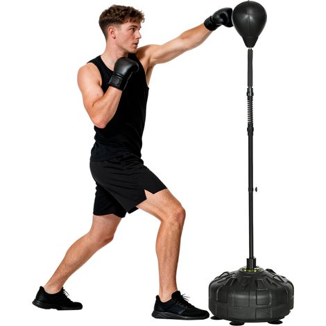 Support de sac de frappe réglable en hauteur avec base lestée lestable, plage de réglage 145–180 cm, noir