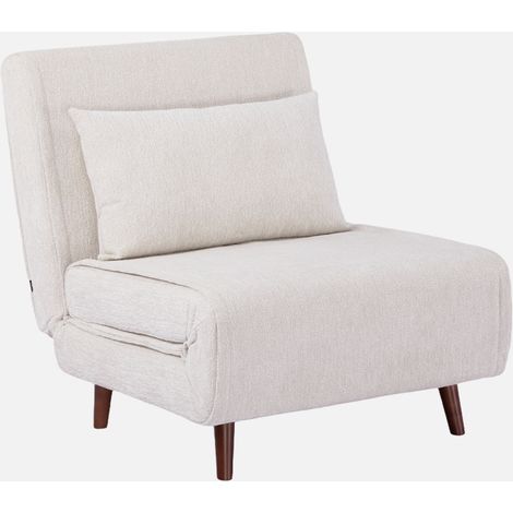 Sillón cama convertible de chenilla con patas de madera