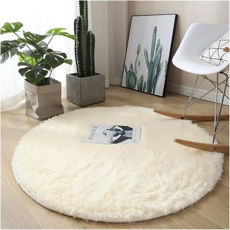 Tapis rond en peluche - Diamètre 100 cm - Épaisseur env. 1 cm - Antidérapant - Convient pour le salon, les chambres d'enfants, comme tapis moelleux, comme table de chevet ou salle de jeux - Beige