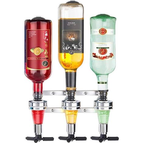 Distributeur mural de boissons pour 3 bouteilles, support de bouteilles en aluminium, distributeur de boissons pour bar et cuisine (1/5)