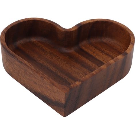 Plateau à fruits en bois lisse et élégant, motif noix, en forme de cœur, 14,5 x 14,5 cm. Idéal pour servir fruits, noix et autres gourmandises. (1/5)