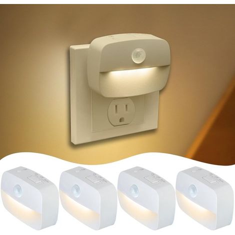 4 fach Steckdosen Nachtlicht mit Bewegungsmelder Stufenloses Dimmen 10 60 lm 3 Modi mit Speicherfunktion Dämmerungssensor Für Schlafzimmer, Flur, (1/4)