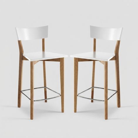 Set 2 taburetes de madera maciza blanco roble alto cocina Allen (1/5)
