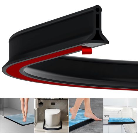 JSSEVN - Shower Threshold Water Barrier, 2m Rubber Shower Door Seal, Anti-Overflow Shower Barrier, Shower Threshold for Bathrooms (Black) (1/5)