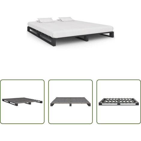 Cadre de lit -  Cadre de lit de palette sans matelas gris 200x200cm bois massif (1/5)