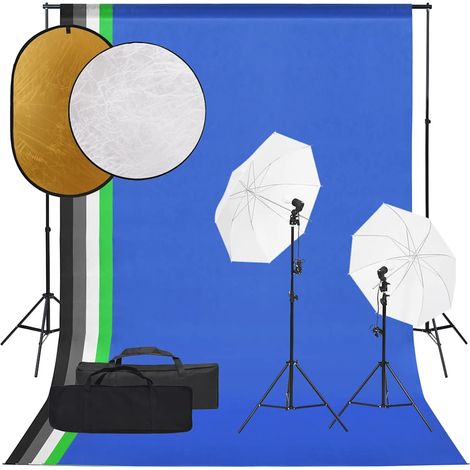 Fotostudio-Set mit Beleuchtung, Hintergrund und Reflektor