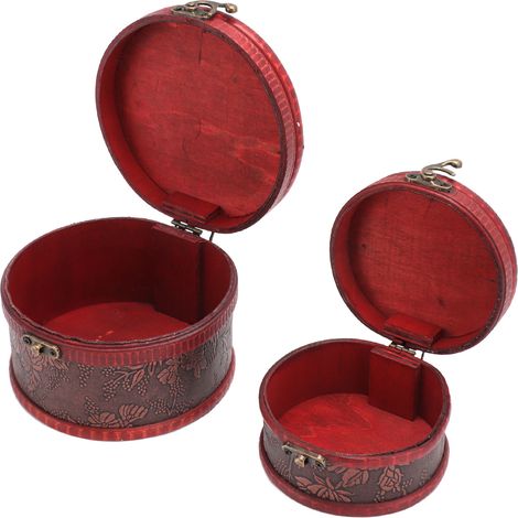 Coffre à bijoux vintage cylindrique en bois, grande capacité décorative artisanale multifonction pour rangement de bijoux (1/5)