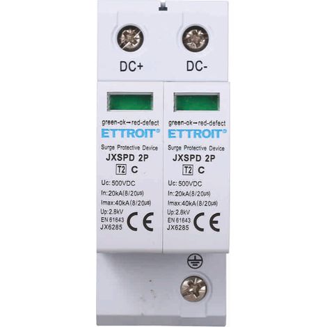 Scaricatore di sovratensione fotovoltaico Tipo 2 DC bassa tensione 40KA 500V 2 Moduli DIN Ettroit JX6285 (1/5)