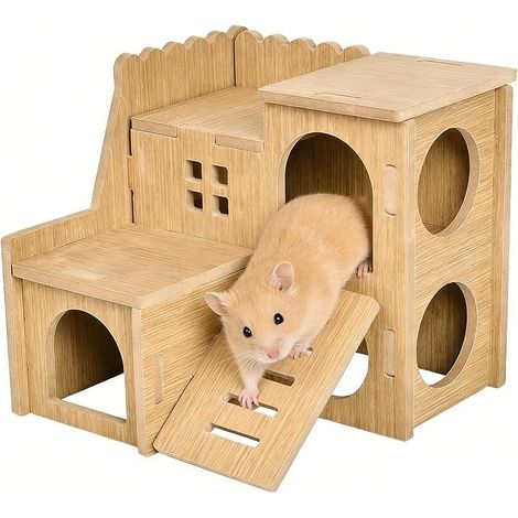 Wooden Cage House with Ladder Toy Hamster Hiding for Pets Suitable for Dwarf Hamsters Gerbils Spiked Rats Guinea Pig (1/5)