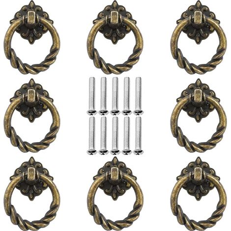 Lot de 8 boutons de meuble vintage en métal avec 10 vis - Pour meubles, armoire, commode, porte, armoire - Bronze