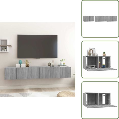 The Living Store Muebles para TV colgantes 3 uds madera gris Sonoma 60x30x30 cm - Muebles colgantes