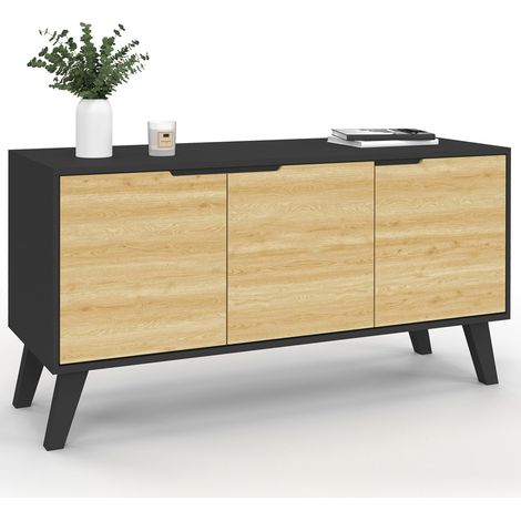 Credenza bassa scandinava 113 cm FINN nero 3 ante effetto faggio