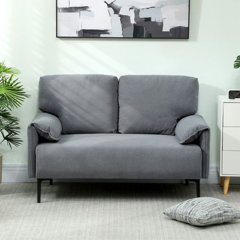 Sofá de 2 plazas 127x72x84 cm gris con patas de metal y cojines gruesos (1/4)