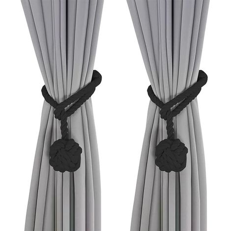 Support de rideau noir, support de rideau en 2 pièces, support de rideau tissé à la main, support de rideau, boucle de rideau pour chambre et bureau (1/4)