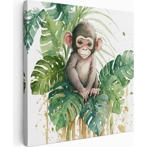 Tableau toile Enfants Carré - Singe - 80x80 cm (1/2)
