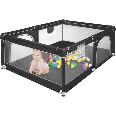 Parc De Jeux Bébé pour Appartement, Sac de rangement inclus, Petit Parc Bebe avec Barrières, 120x160x66cm, Noir