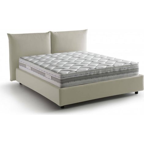 Dmora - Doppelbett Dbrunor, Containerbett mit Stoffbespannung, 100% Made in Italy, Frontöffnung, inklusive Matratze Cm 160x200, Beige
