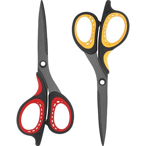 Set mit 2 Titanscheren, scharfen Klingen aus Edelstahl, weichen Griffen, ideal für Zuhause, Büro, Schule und Bastelarbeiten, rot/schwarz/gelb/schwarz