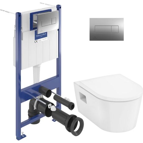 Villeroy & Boch – Pack WC Bâti-support ViConnect Pro S VCNPURAS1 – WC sans bride Hansgrohe EluPura – Abattant softclose – Plaque chrome – Économie d'eau (1/5)