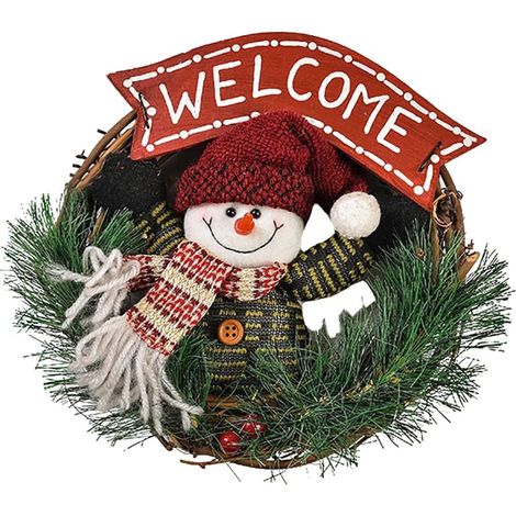 MINKUROW Corona De Navidad Corona De La Puerta Corona De Adviento Corona Del Árbol De Papá Noel Muñeco De Nieve Corona De Navidad Corona Decorativa Puerta Colgante Adorno De Pared, Muñeco De Nieve (1/4)